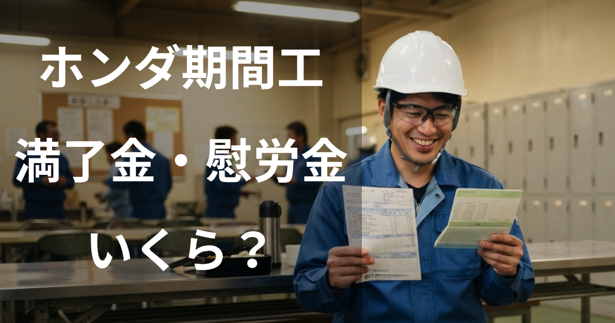 ホンダ期間工の満了金・慰労金はいくら?